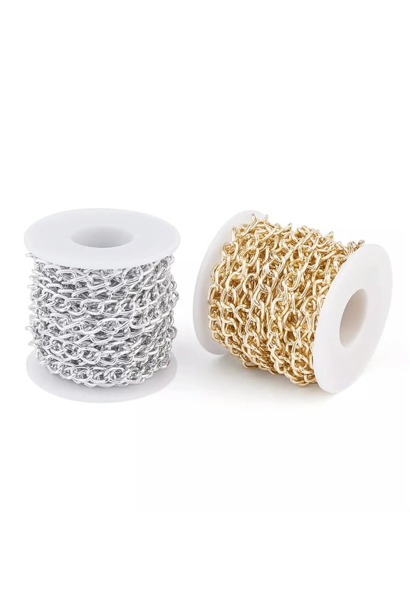 16.4 Feet/Roll Aluminium Twisted Curb Chains Golden & Silver Jewelry Links