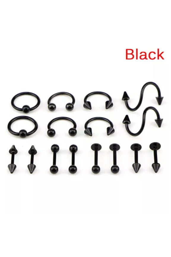 16PCS/Set StainlessSteel Spiral Belly Tongue B Ring Eyebrow Piercing JewelR YK-Black