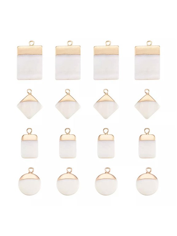 16pcs/box Freshwater Shell Pendants 8 Styles Round Rectangle Rhombus Seashell