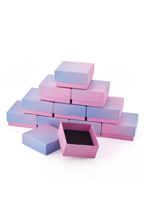 18/24pcs Gradient Color Cardboard Gifts Box Set Jewelry Necklace Ring Display-7.5x7.5x3.8cm (24 boxes)