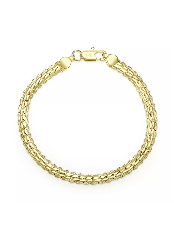 18K Gold Plated 5mm Flat Snake Chain Bracelet Women Men Gold Bracelet Bangles