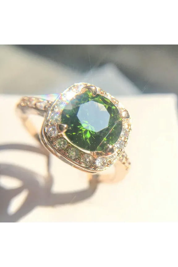 18K Gold Plated Rings Green Zircon Crystal Ring Women Wedding Engagement Rings-7