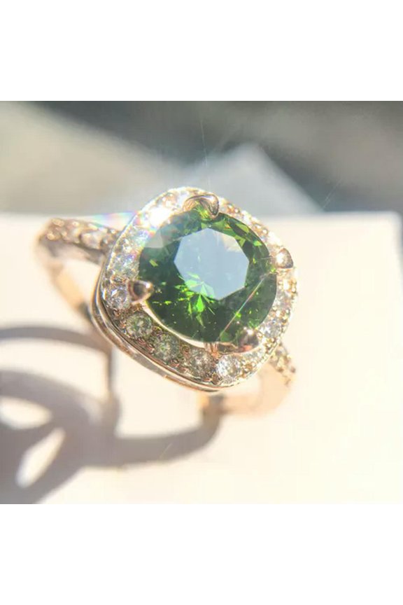 18K Gold Plated Rings Green Zircon Crystal Ring Women Wedding Engagement Rings-7
