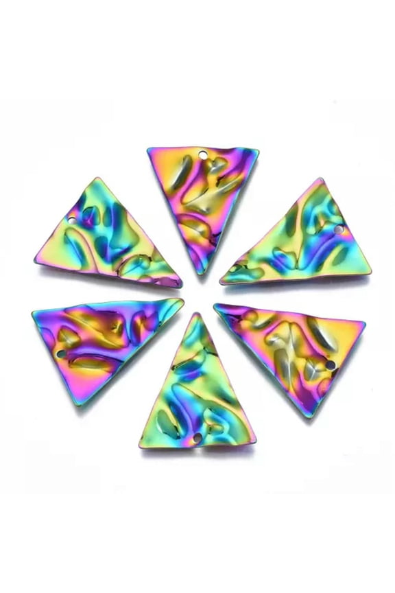 1Bag Stainless Steel Flat Round Triangle Heart Pendants Charms Rainbow Color-20Pcs,Triangle,28.5x23x2mm, Ho...