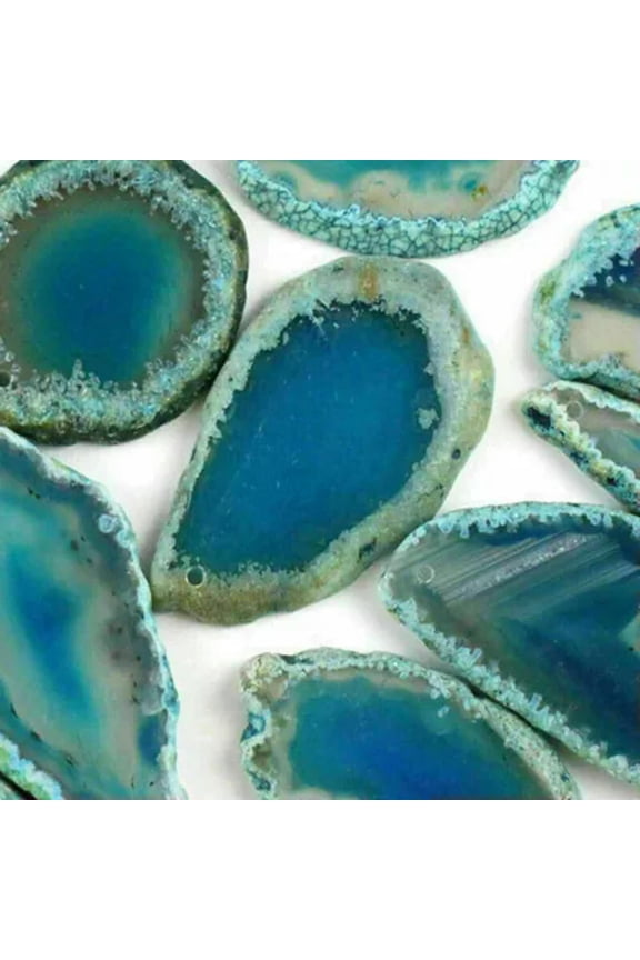 1PC Agate Gemstone Polished Crystal Slice Pendant Brazil Healing Stone Reiki-Blue