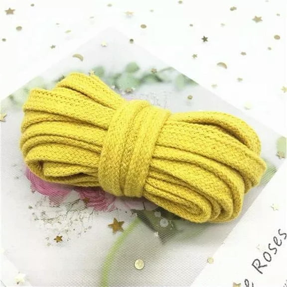 MATROOY 1PC Cotton Woven Twisted Cords DIY Colorful Hollow Rope Cord Sewing Crafts 10m-Yellow