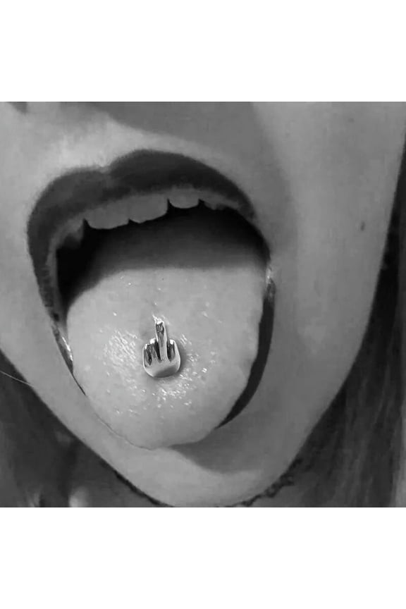 1PC Middle Finger Gesture Tongue Barbell Stud Piercing Rings Body Jewelr.NA