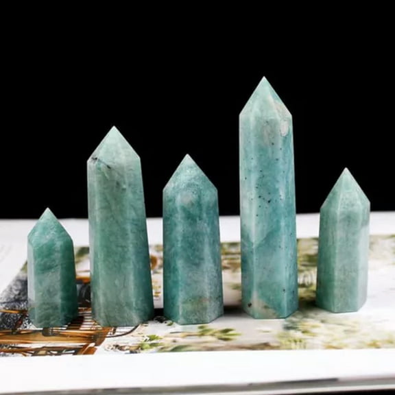 MATROOY 1PC Natural Blue Carribean Calcite Obelisk Tower Point Amazonite Crystal Healing-8-10cm