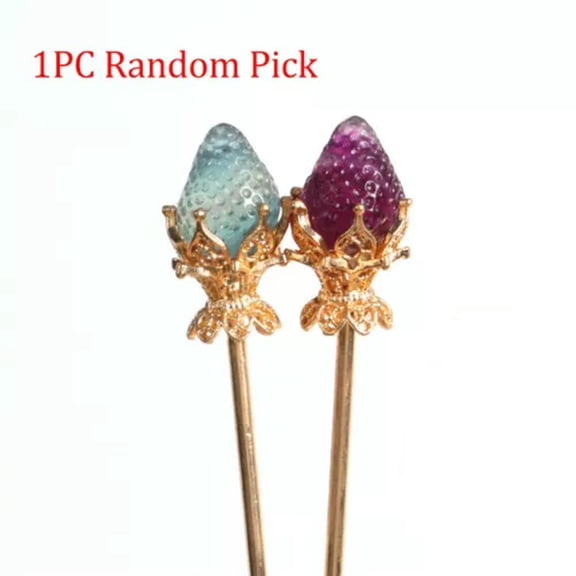 MATROOY 1PC Natural Fluorite Strawberry Carved Hairpin Crystal Quartz Reiki Random Pick-Gold(Random Pick)
