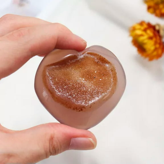 MATROOY 1PC Natural Geode Agate Quartz Heart Hand Carved Crystal Healing Palmstone-4~5cm