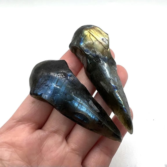 MATROOY 1PC Natural Labradorite Skull Quartz Crystal Hand Carved Reiki Healing