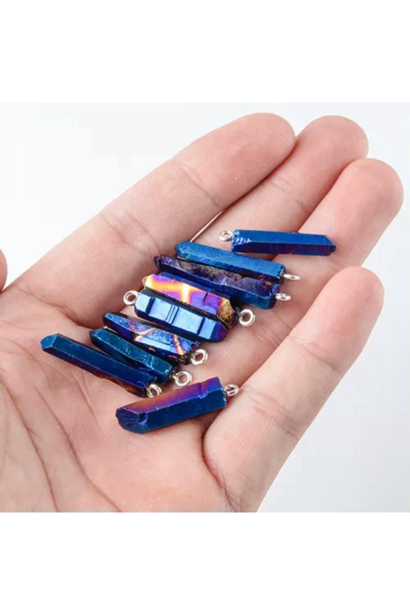 1PC Natural White Crystal Blue Rainbow Titanium Healing Charm Pendant Beads-Blue Titanium