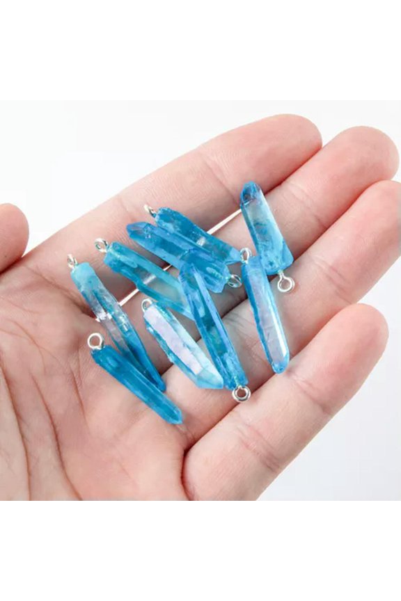 1PC Natural White Crystal Blue Rainbow Titanium Healing Charm Pendant Beads-Blue