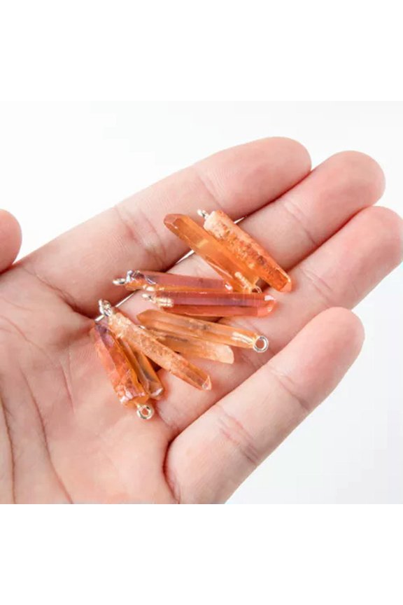 1PC Natural White Crystal Blue Rainbow Titanium Healing Charm Pendant Beads-Orange