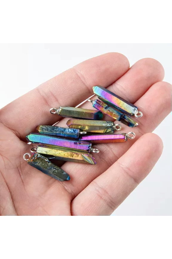 1PC Natural White Crystal Blue Rainbow Titanium Healing Charm Pendant Beads-Rainbow Titanium