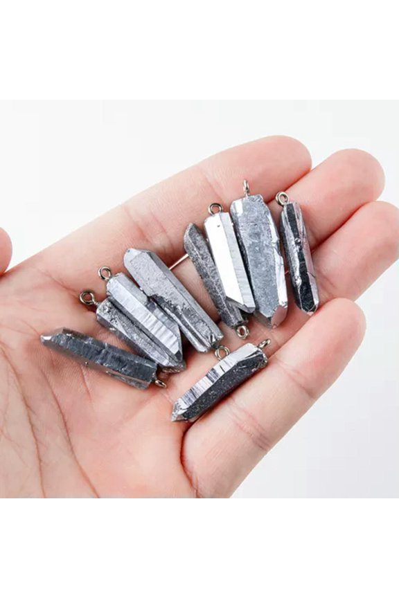 1PC Natural White Crystal Blue Rainbow Titanium Healing Charm Pendant Beads-Silver
