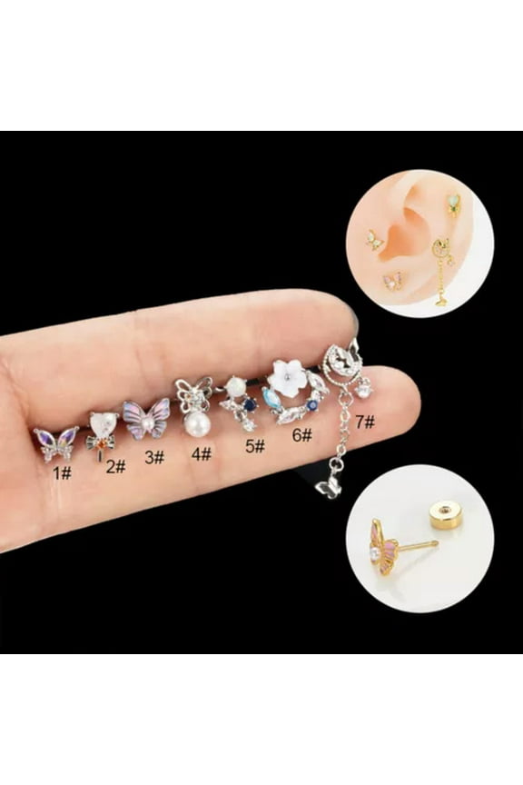1PCS Tragus Studs Crystal Helix Ear Piercing Cartilage EarringBody Jewelry US ➳-silver-1#