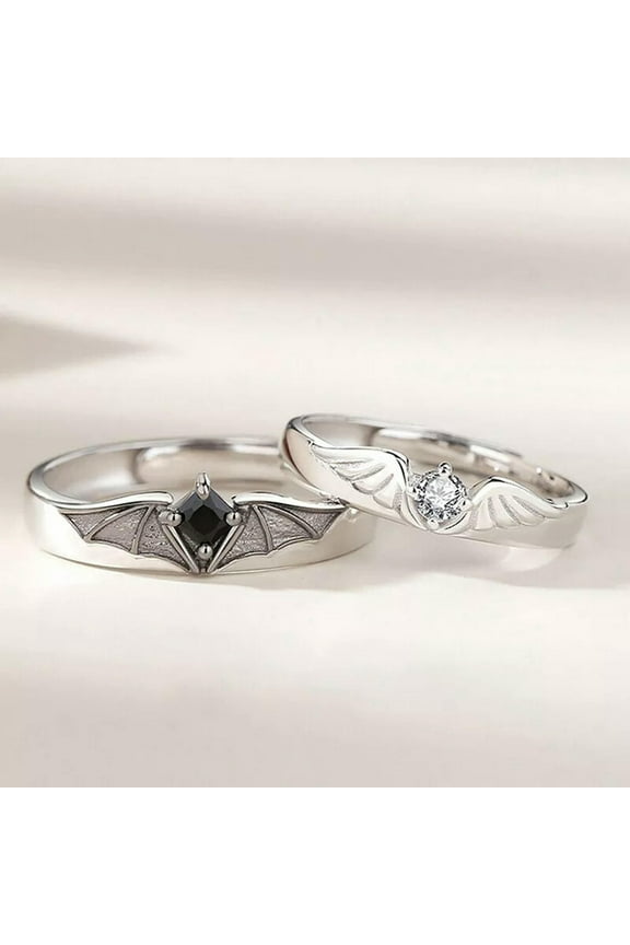 1Pair Angel Demon Couple Ring Romantic Wings Design Adjustable Engagement R WY4