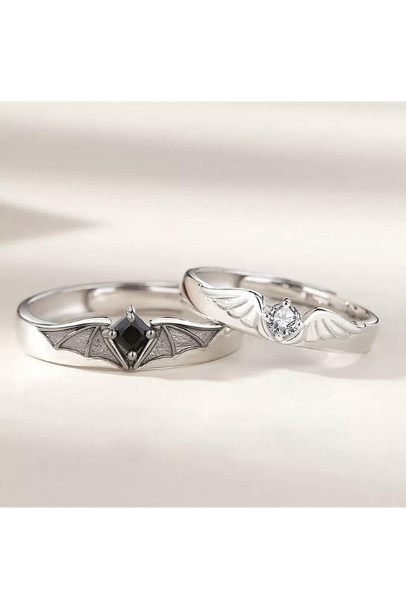 1Pair Angel Demon Couple Ring Romantic Wings Design Adjustable Engagement Ring