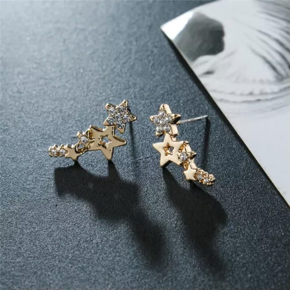 MATROOY 1Pair Simple Stylish Star Women Earring Shiny Exquisite Versatile Female Ear WY4-Gold-