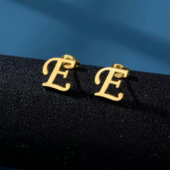 MATROOY 1Pair Stainless Steel Lucky A-Z 26 Alphabet Letter Earring Stud Jewelry Gift-Letter E