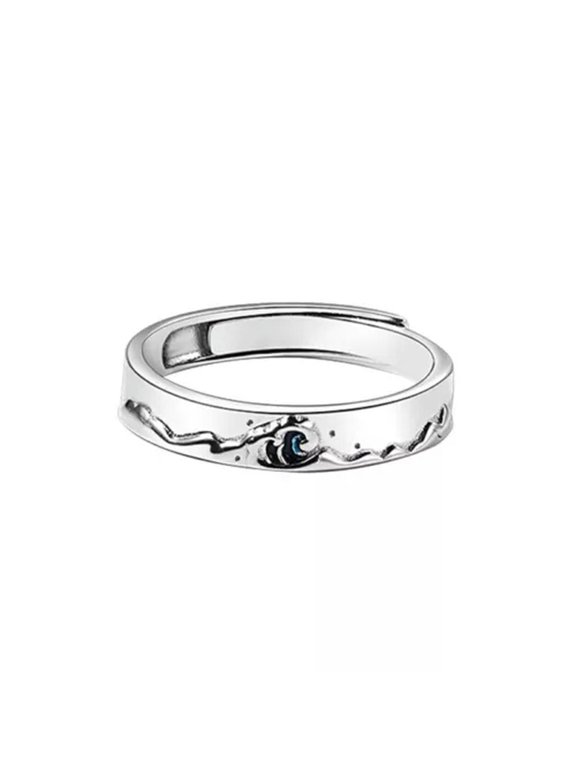 1Pc Adjustable Opening Ring Copper Mountain Wave Printed Finger Couple Ring-Sea-Resizable