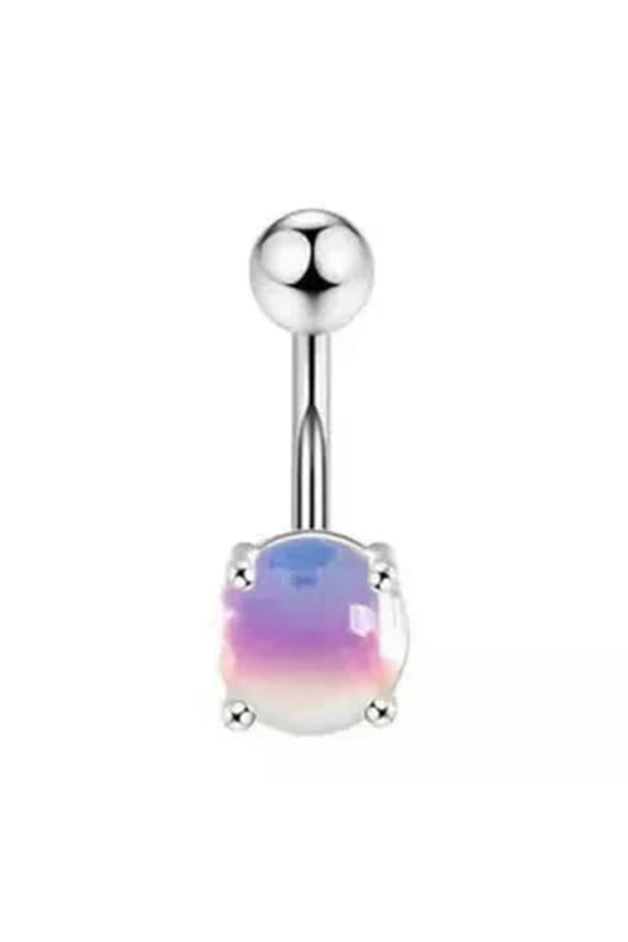 1Pc Cat Eye Belly Button Ring Navel Ring Stainless Steel Barbell Stud Piercing-White