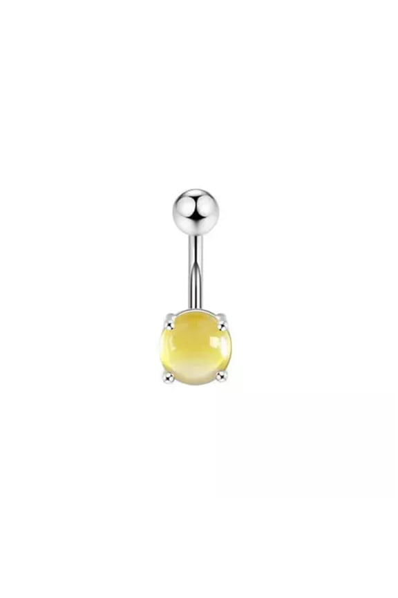 1Pc Cat Eye Belly Button Ring Navel Ring Stainless Steel Barbell Stud Piercing-Yellow