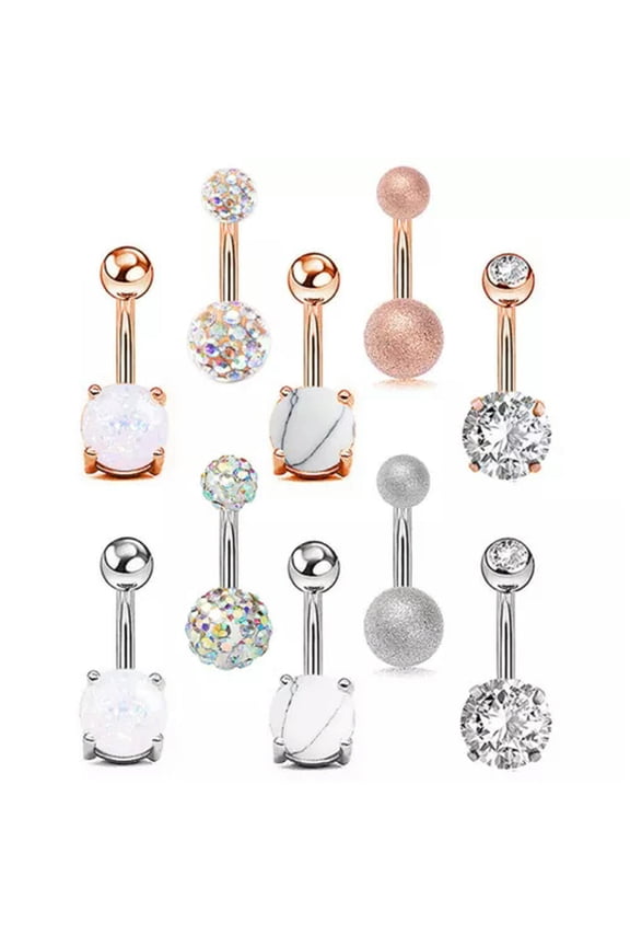 1Set Navel Belly Button Ring Barbell Rhinestone Crystal Ball Piercing Jewel WY4-Multicolor-10PCS