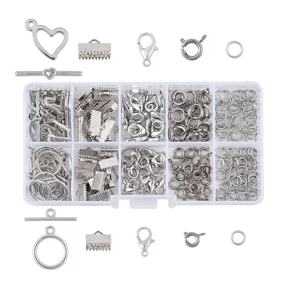 MATROOY 1box Mixed Jewelry Beading Making Kit Lobster Claw Clasps Ribbon Ends Jump Rings