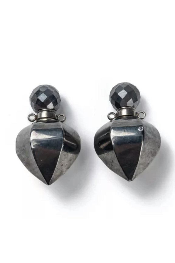 1pc Natural Stone Perfume Bottle Pendants Gemstone Essential Oil Capacity: 1ml-Hematite (Silver Hook)