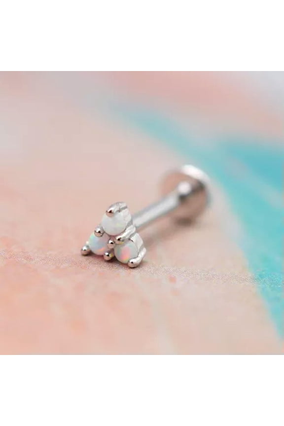 1x Labret Monroe Lip Stud Sterling Silver Piercing Bar Imitation Opal A4489
