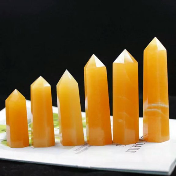 MATROOY 1x Natural Fancy Calcite Crystal Point Golden Steatite Stone Obelisk Quartz Wand-7-8cm