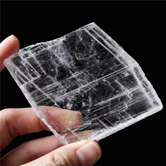 MATROOY 1x Natural White Rough Selenite Crystal Slab Transparent Gypsum Specimen-8~10cm(75~95g)