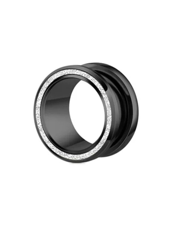 1xStainless Steel O'Ring Single Flare Tunnel Stretcher Ear plug Earing Expander--black-6mm