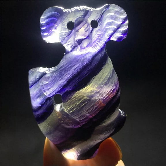 MATROOY 2.5" Natural Fluorite Hand Carved Koala Bear Statue Quartz Crystal Reiki Healing