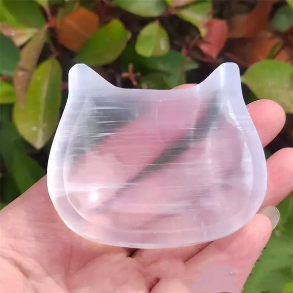 MATROOY 2.5" Natural Selenite Cat Skull Carved Quartz Crystal Bowl Crystal Ashtray 1pc