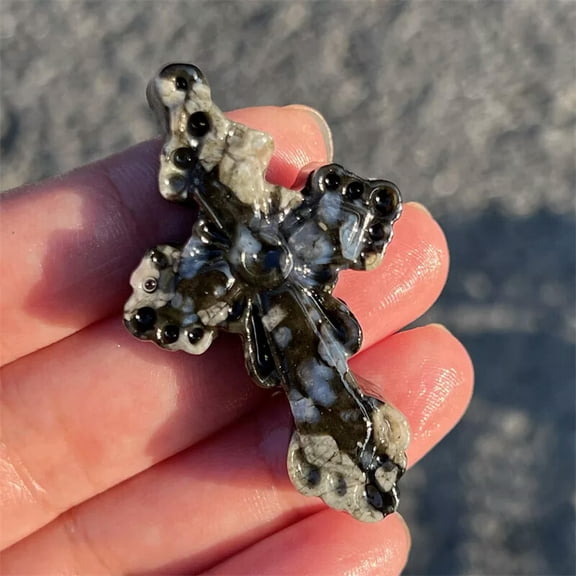 MATROOY 2" A++ Natural Rhyolite Carved Cross Skull Quartz Crystal Skull Healing 1PC