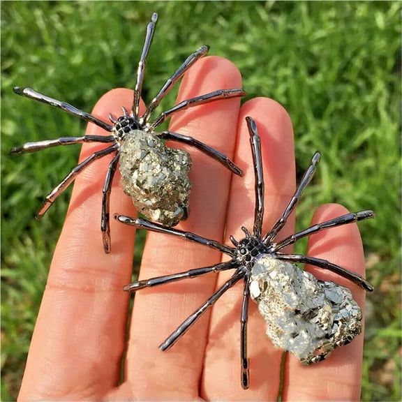 MATROOY 2" Carved Natural chalcopyrite specimen spider quartz crystal skull Heal 1pc