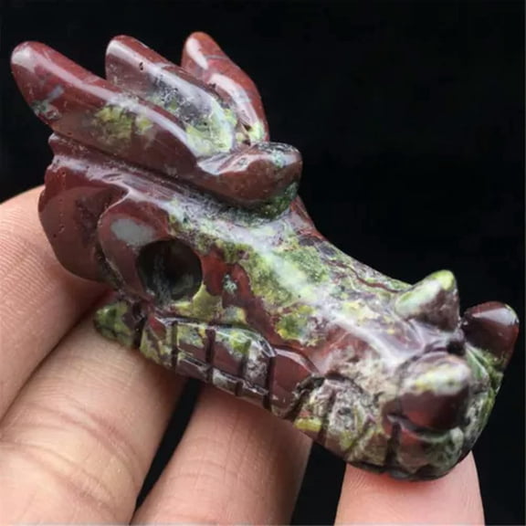MATROOY 2" Hand Carved Dragon Head Skull Natural Quartz Crystal Skull Healing statue-Dragon Blood