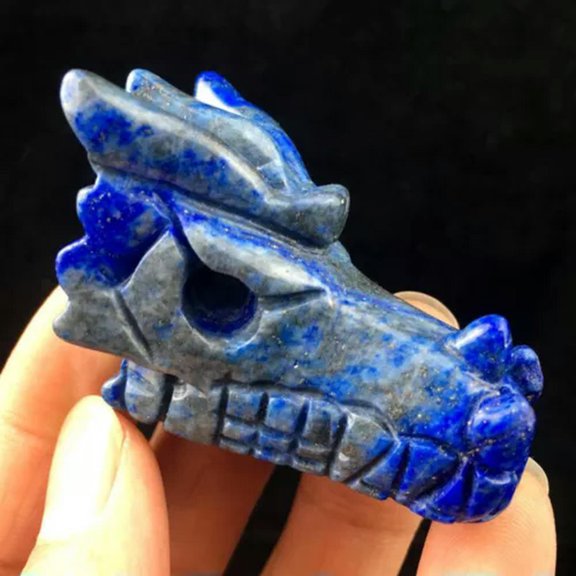 MATROOY 2" Hand Carved Dragon Head Skull Natural Quartz Crystal Skull Healing statue-Lapis Lazuli