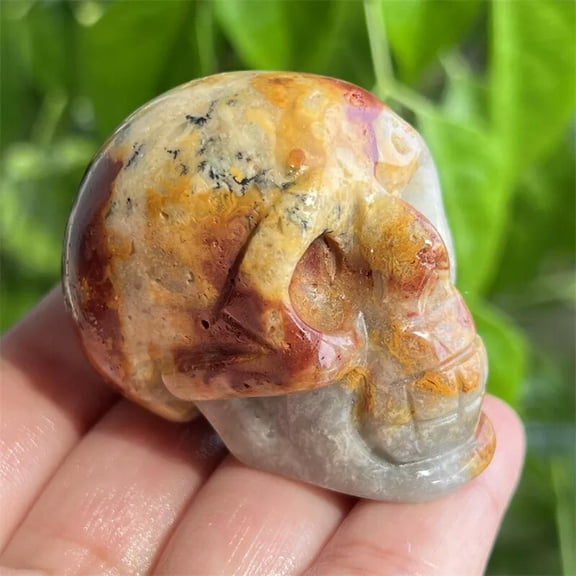 MATROOY 2" Natural Crazy agate skull Quartz Gem Crystal Skull Figurines Healing Gift 1pc