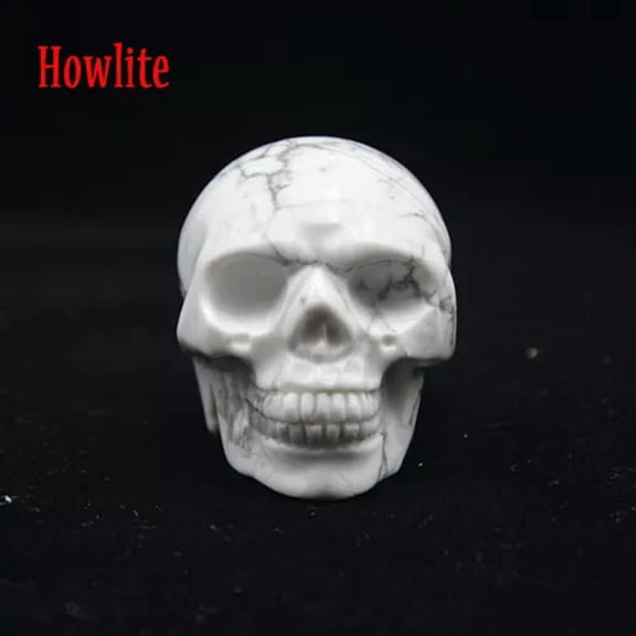 MATROOY 2" Natural Crystal Quartz Skull Head Carved Reiki Healing Halloween Decor-Howlite