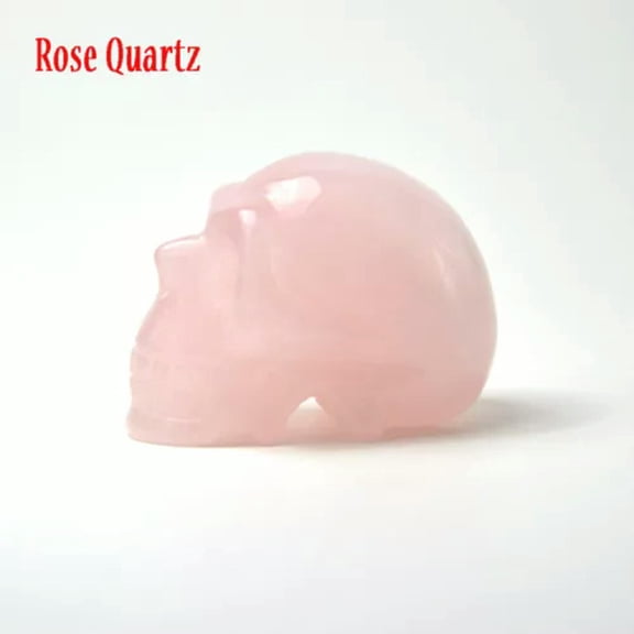 MATROOY 2" Natural Crystal Quartz Skull Head Carved Reiki Healing Halloween Decor-Rose Quartz