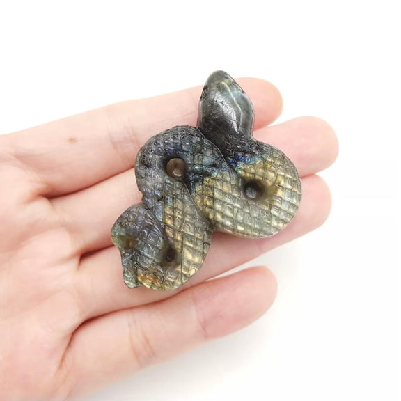 MATROOY 2" Natural Labradorite Snake Hand Carved Quartz Crystal Healing Random 1pc