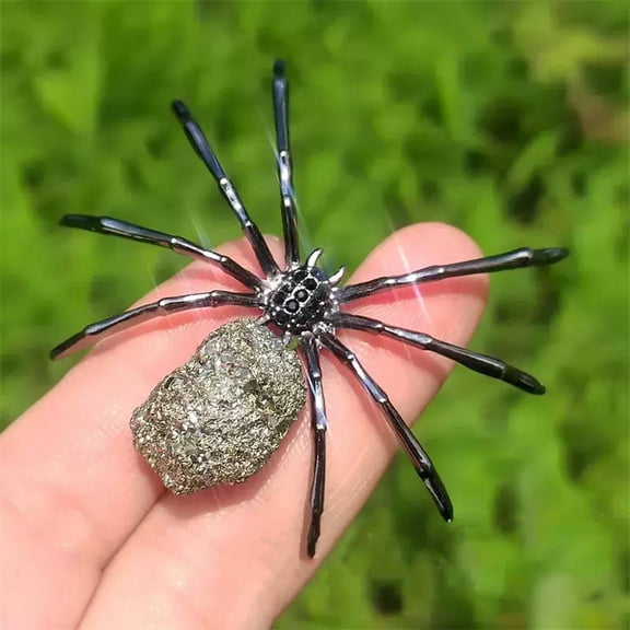 MATROOY 2" Natural Pyrite Spider Carved Quartz Crystal Skull Reiki Healing 1pc