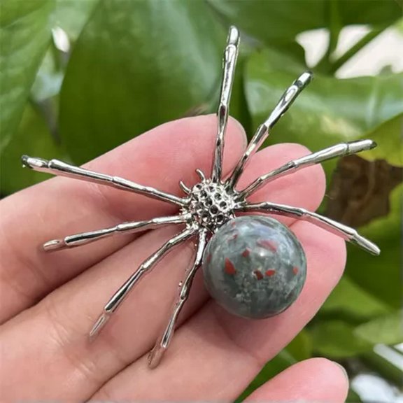 MATROOY 2" Natural Quartz Spider Carved Quartz Crystal Skull Reiki Healing-1PC-Blood stone