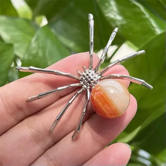 MATROOY 2" Natural Quartz Spider Carved Quartz Crystal Skull Reiki Healing-1PC-Carnelian