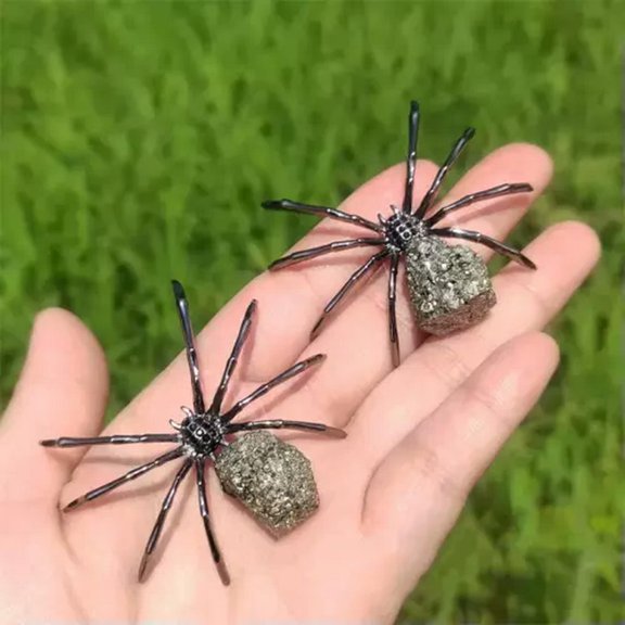 MATROOY 2" Natural Quartz Spider Carved Quartz Crystal Skull Reiki Healing-1PC-Pyrite