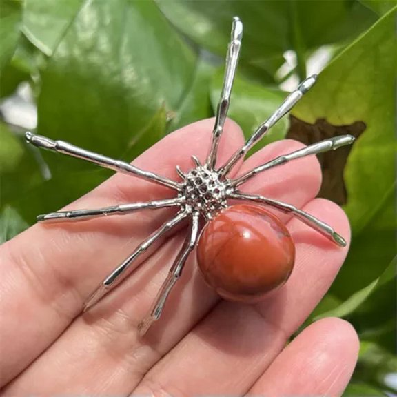 MATROOY 2" Natural Quartz Spider Carved Quartz Crystal Skull Reiki Healing-1PC-Red Jasper